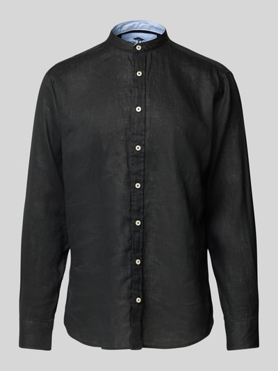 Fynch-Hatton Regular fit linnen overhemd met opstaande kraag Zwart - 2