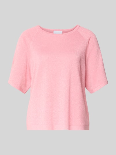 Produktfoto, Strickshirt mit Rundhalsausschnitt von Comma, Damen, Viskose-Mix, Loose Fit, 1/2-Arm, Rückenlänge 54 cm, Ärmellänge 34 cm, rosa, dezente Struktur