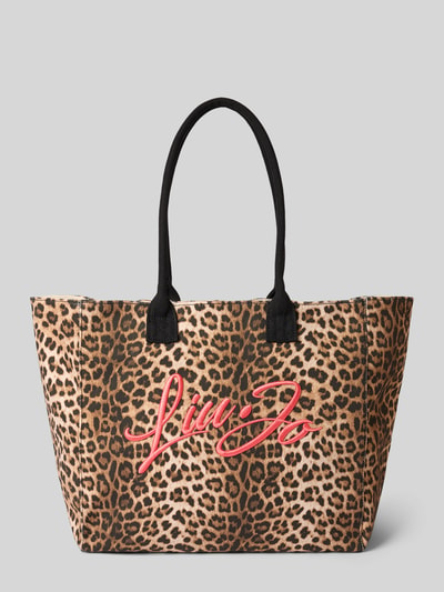 Produktfoto, Shopper im Allover-Look mit Label-Stitching von Liu Jo White aus Reine Baumwolle mit Hauptfach, Reißverschluss, Tragehenkel, Maße 36 cm Breite, 31 cm Länge, 16 cm Tiefe, Schulterriemen 60 cm, Leopardenmuster mit strukturierter Oberfläche.
