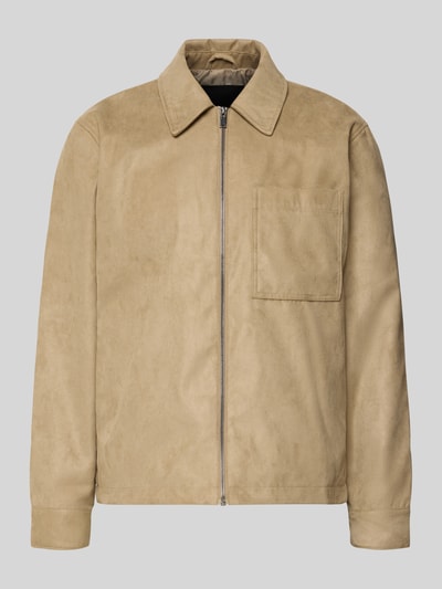 Produktfoto, Regular Fit Jacke in Lederoptik Modell 'RICK' von Only & Sons, unifarben beige, Umlegekragen, Reißverschluss, Brustpattentasche