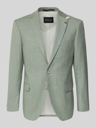 Produktfoto, Modern Fit 2-Knopf-Sakko mit Pattentaschen Modell 'Ezzo' von DIGEL, Material-Mix mit Viskose-Anteil, dezentes Grün, strukturiertes Gewebe, Reverskragen, Rückenlänge 74 cm, Schulterbreite 45 cm, Ärmellänge 64 cm, für Herren