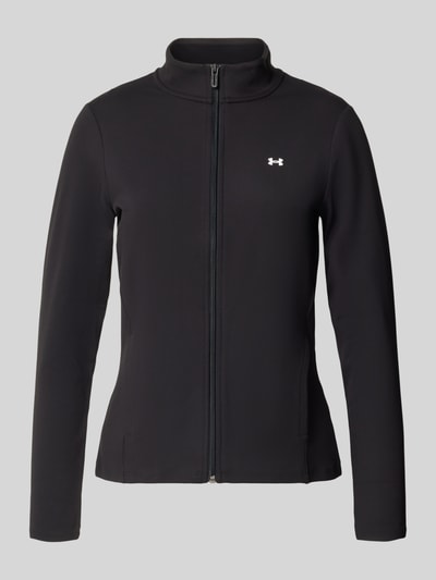 Produktfoto, schwarze Slim Fit Trainingsjacke mit Logo-Print von Under Armour, glatte Textur, Damen Trainingsjacke