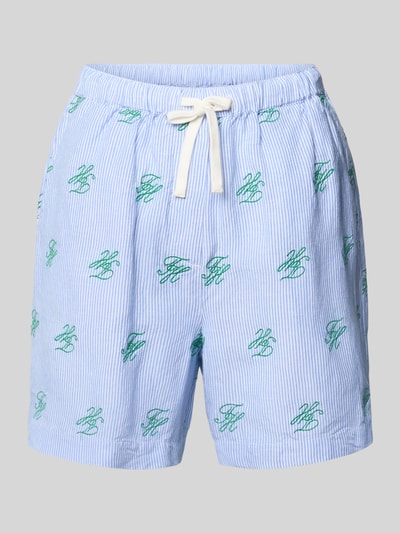 Productfoto, Relaxed Fit Shorts mit Logo-Stitching aus linnenmix van Tommy Hilfiger, blauw-wit gestreept met all-over print, tunnelkoord, steekzakken.