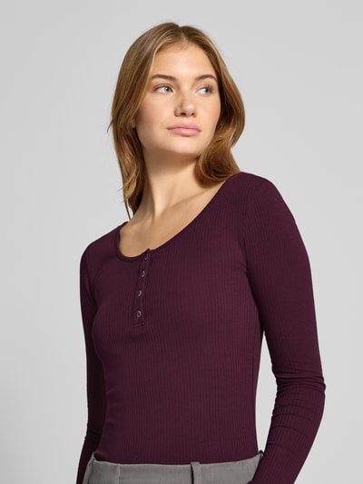 Pieces Slim fit shirt met lange mouwen van katoenmix, model 'KITTE' Donkerrood - 3