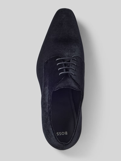 BOSS Leren derbyschoenen met siernaad, model 'Theon' Zwart - 3