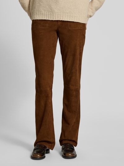 Bash Flared stoffen broek met steekzakken Camel - 4