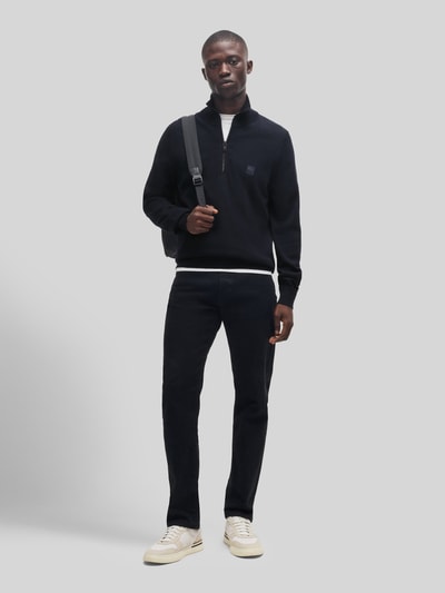 BOSS Orange Regular Fit Troyer aus Baumwoll-Kaschmir-Mix Modell 'KANOBIX_S' Dunkelblau 1