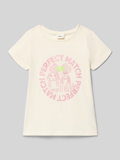 Produktfoto, Regular Fit T-shirt uit puur katoen van s.Oliver RED LABEL voor kinderen, look: effen, glitterprint, ronde hals, kapmouwen