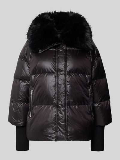 Produktfoto, Steppjacke mit Kunstfell Modell 'Mila' von ROCKANDBLUE, czarny połysk, Wypełnienie puchem i pierzem, krój regular fit, kieszenie zapinane na zamek błyskawiczny, kołnierz ze sztucznego futra, Długość tyłu w rozmiarze 36: 61 cm, Szerokość ramion w rozmiarze 36: 43 cm, Szerokość w rozmiarze 36: 58 cm, Długość rękawów w rozmiarze 36: 46 cm
