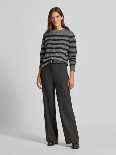 MOS MOSH Sweter z dzianiny z okrągłym dekoltem model ‘THORA’ Ciemnoszary 1