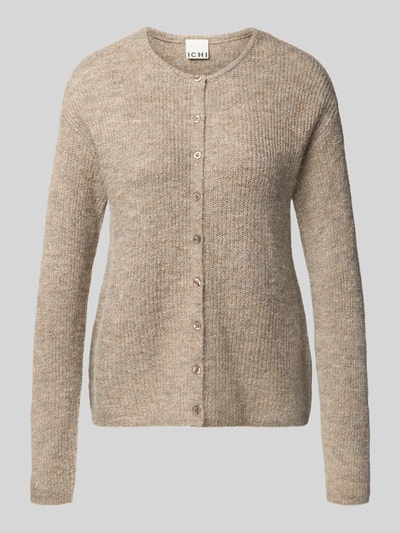 ICHI Strickjacke mit Rundhalsausschnitt Modell 'KAMARA' Taupe 2