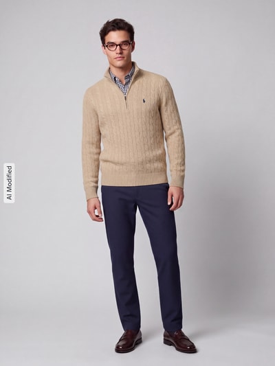 Polo Ralph Lauren Troyer o kroju regular fit z mieszanki wełny i kaszmiru Camel 1