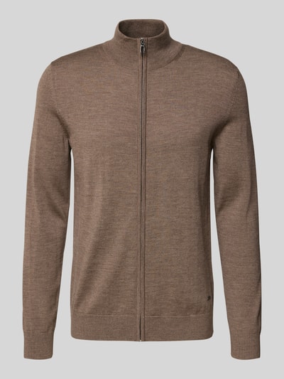 JOOP! Collection Gebreid jack van scheerwol met opstaande kraag, model 'Davis' Middenbruin - 2