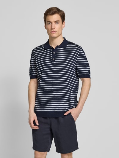 Fynch-Hatton Regular fit poloshirt met ribboorden Marineblauw - 4