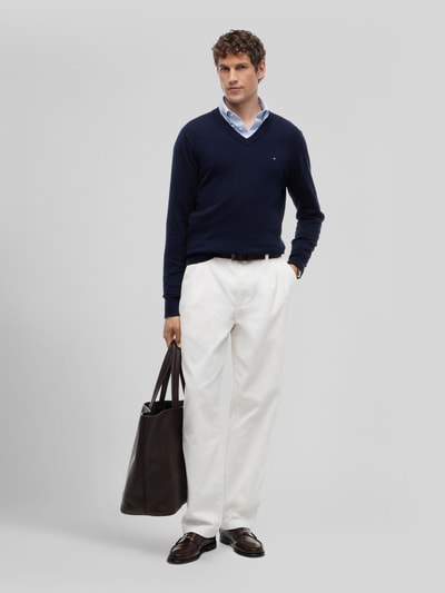Tommy Hilfiger Regular Fit Pullover aus Baumwoll-Kaschmir-Mix Marine 1