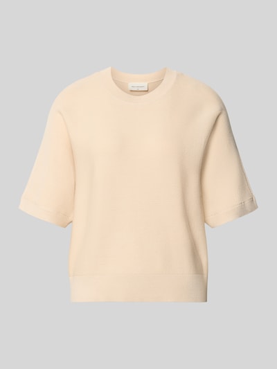 Produktfoto, Relaxed Fit Pullover aus Viskose-Mix Modell 'Thamira' von MSCH Copenhagen in Beige mit Strick-Optik und kurzem Arm.