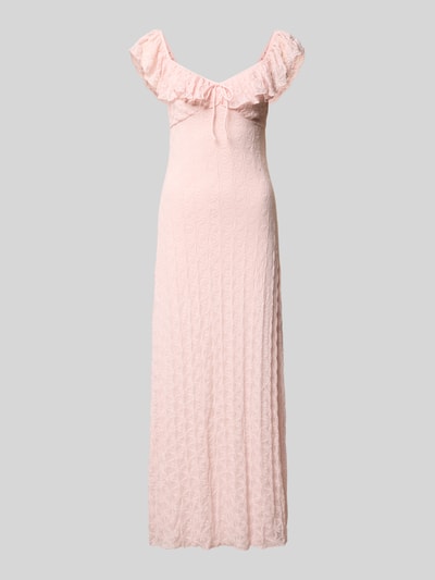 Produktfoto, Midikleid mit Spitze und Schleifen-Detail von Gina Tricot, Rosa, Material-Mix mit Stretch-Anteil, Körpernaher-Schnitt, Volants.