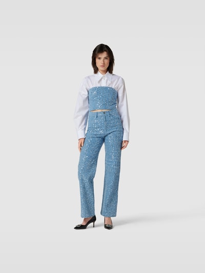 ROTATE Crop Top mit Paillettenbesatz Jeansblau 1