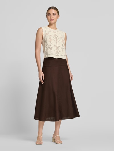 Stefanel Midirok van linnenmix model 'Basque' Hazelnoot - 1