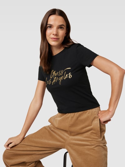 Guess T-shirt z nadrukiem z logo model ‘GOLD’ Czarny 3