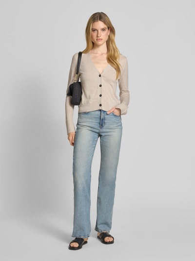 Marc O'Polo Slim fit gebreid jack van een mix van katoen en linnen Zand - 1