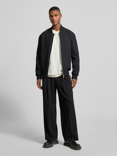 Drykorn Wide fit broek met persplooien, model 'Leek' Zwart - 1