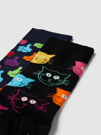 Happy Socks Sokken met all-over motief, model 'Cat' Zwart - 2