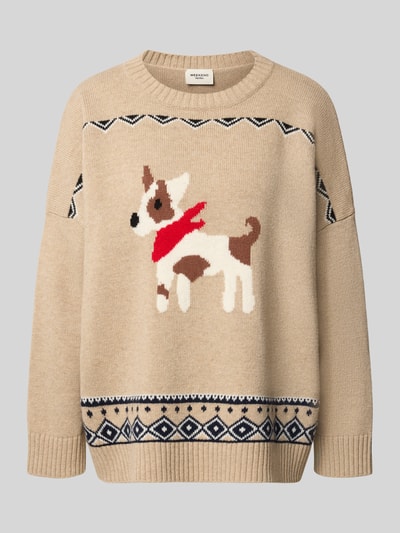 Produktfoto, Relaxed Fit Pullover aus reiner Wolle Modell 'PAVIDI' von Weekend Max Mara in Beige mit Hundemotiv und grafischem Muster