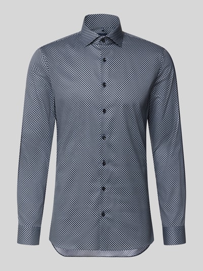 Produktfoto, Super Slim Fit Businesshemd aus Baumwoll-Mix von OLYMP No. Six, Herren Businesshemd von OLYMP, dunkelblau-weiß gemustert