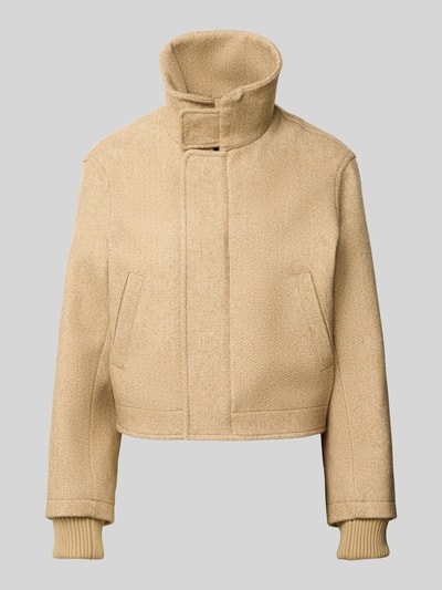 Produktfoto, Bomberjacke aus Woll-Mix von Victoria Beckham in Beige mit Stehkragen, Eingrifftaschen und elastischen Ärmelabschlüssen, strukturierte Oberfläche