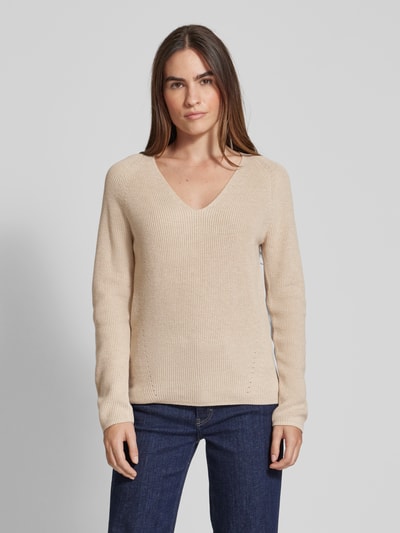 s.Oliver RED LABEL Regular fit gebreide pullover met V-hals en raglanmouwen Beige - 4