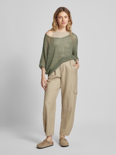 ZABAIONE Strickpullover mit Lochmuster Khaki 1