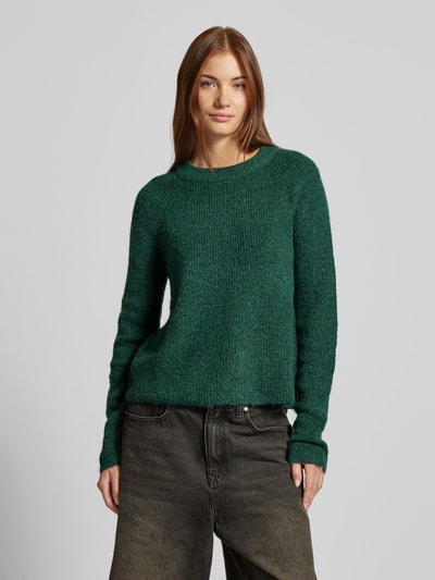 Pieces Sweter z dzianiny o kroju regular fit z prążkowanej dzianiny model ‘ELLEN’ Ciemnozielony 4