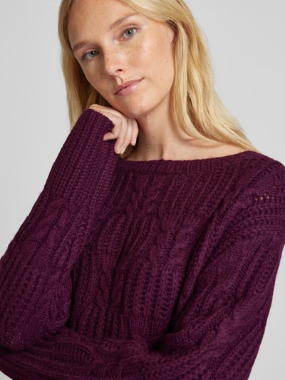 Tom Tailor Loose Fit Strickpullover mit Zopfstrickmuster und Seitenschlitzen Dunkelrot 3