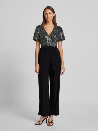 Apricot Schimmernder Jumpsuit mit Bindegürtel Black 4