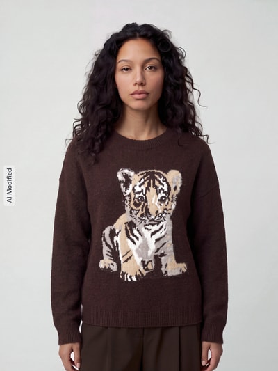 ONLY Pullover met tijgermotief-intarsia Chocoladebruin - 4