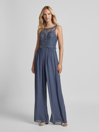 Laona Jumpsuit mit floralem Spitzenbesatz Rauchblau 1