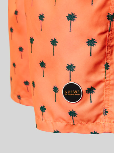 Shiwi Zwembroek met motiefprint, model 'Scratched Shiwi Palm' Neon oranje - 2