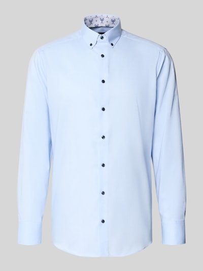 Produktfoto, Regular Fit Business-Hemd mit Button-Down-Kragen von OLYMP aus reiner Baumwolle im Unifarbenes-Design, glatte Textur, hellblau