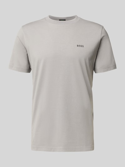 Produktfoto, Regular Fit T-Shirt aus Baumwoll-Mix von BOSS Green, jasnoszary, gładki, krótki rękaw, okrągły dekolt, nadruk logo, bawełniany miks.