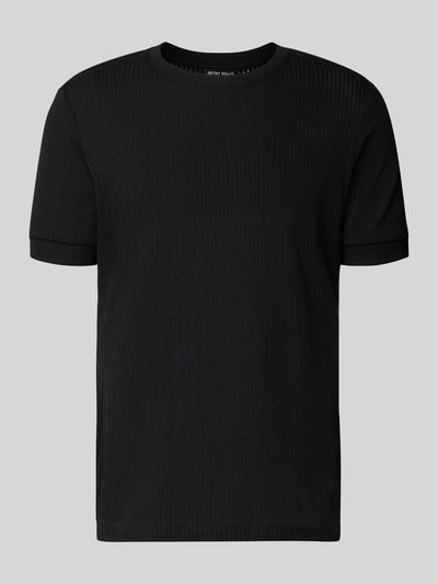 Produktfoto, t-shirt met ronde hals van Antony Morato in zwart, puur katoen, regular fit, structuurpatroon, ruglengte maat M 69 cm