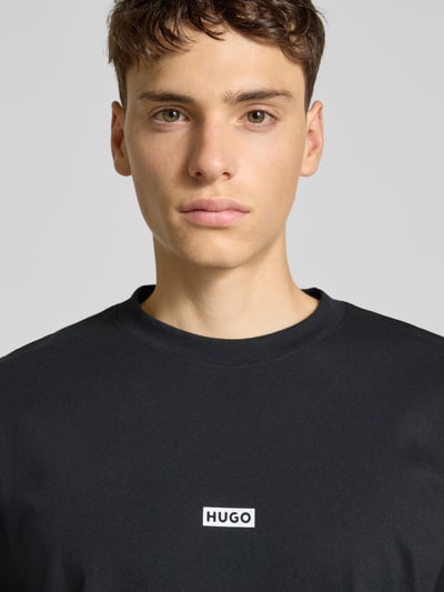 Hugo Blue T-shirt met labelprint, model 'Nalono' Zwart - 3