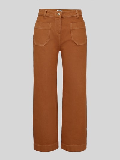 Produktfoto, Hose mit verkürzter Passform mit aufgesetzten Taschen von Jake*s Casual in warmem Braun mit sichtbaren Nähten und Gesäßtaschen