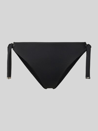 Produktfoto, czarne figi bikini z bocznym wiązaniem, dopasowany krój, mieszanka materiałów z dodatkiem streczu, model 'GROMMET SOLIDS BOTTOM' od Michael Kors