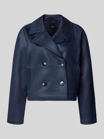 Produktfoto, Regular Fit Blazer mit Eingrifftaschen von zero in donkerblauw, materiaalmix met stretch, met dubbele rij knopen, reverskraag