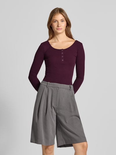 Pieces Slim fit shirt met lange mouwen van katoenmix, model 'KITTE' Donkerrood - 4