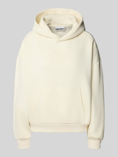 REVIEW Hoodie mit Label-Stitching und Känguru-Tasche Offwhite 2