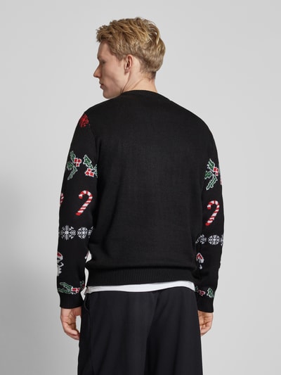 Only & Sons Gebreide pullover met motief- en statementstitching, model 'XMAS' Zwart - 5