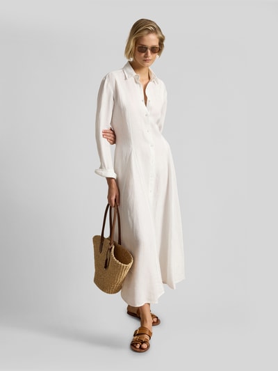 Polo Ralph Lauren Tailliertes Hemdblusenkleid aus reinem Leinen Weiss 1