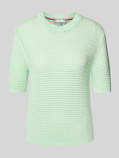 Tommy Hilfiger Regular Fit Häkelpullover aus Baumwoll-Mix Mint 2